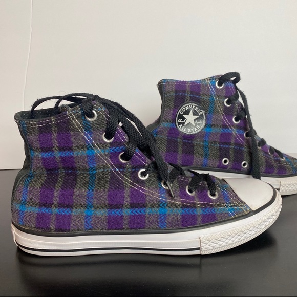 purple tartan shoes